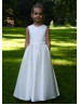 Ivory Satin Lace Pearl Buttons Back Classic Flower Girl Dress Ivory Satin Lace Pearl Buttons Back Classic Flower Girl Dress